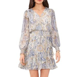 Vince Camuto Blue and Gold Paisley Dress
